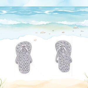 Tiny SILVER Rhinestone Flip Flop Earrings Summer Fun Flip Flops Sandals